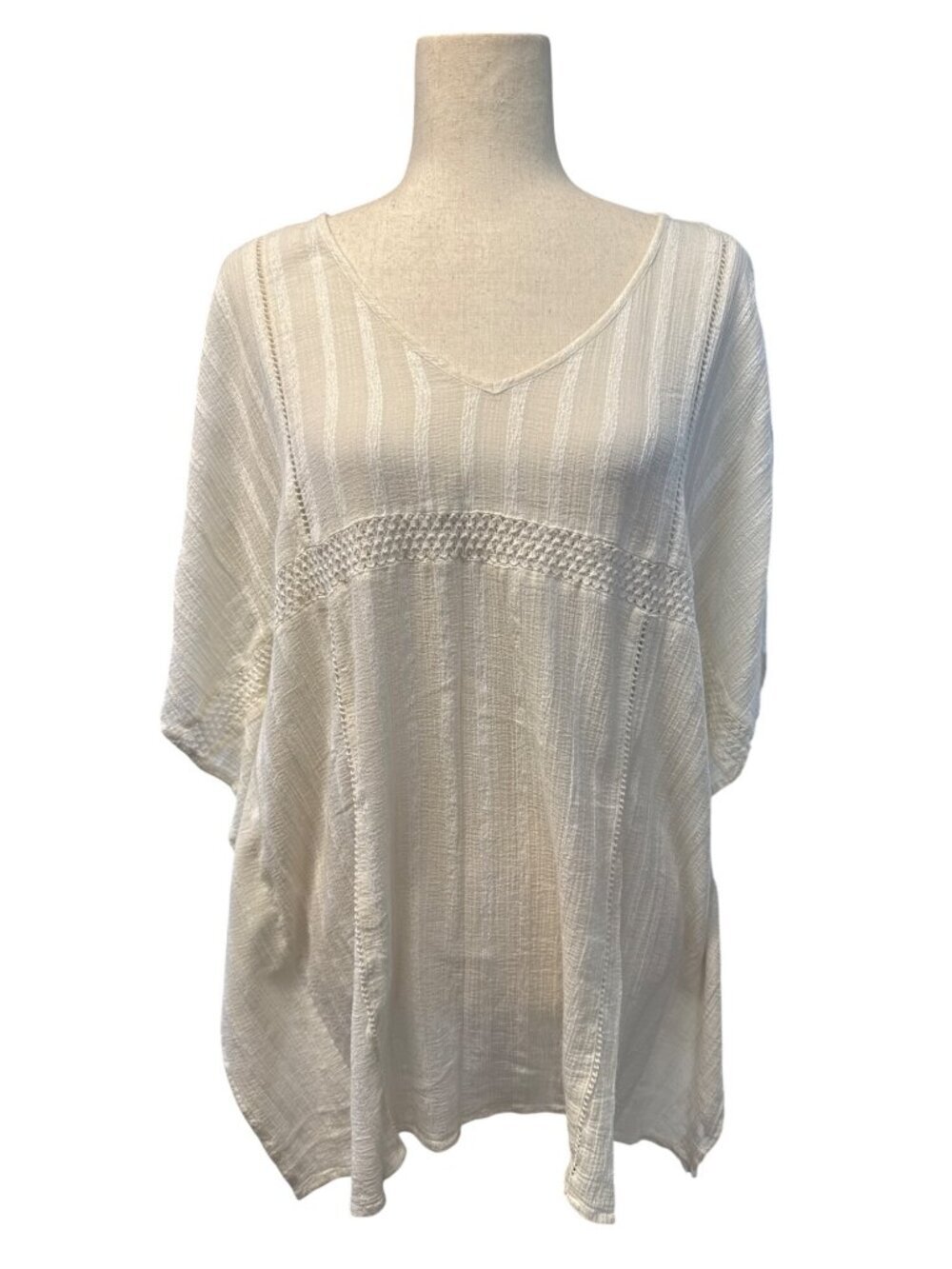 Aerie Textured Cape~Size XS/S~ Ivory Stripe Swimsuit Cover Tie Sleeves L18 05